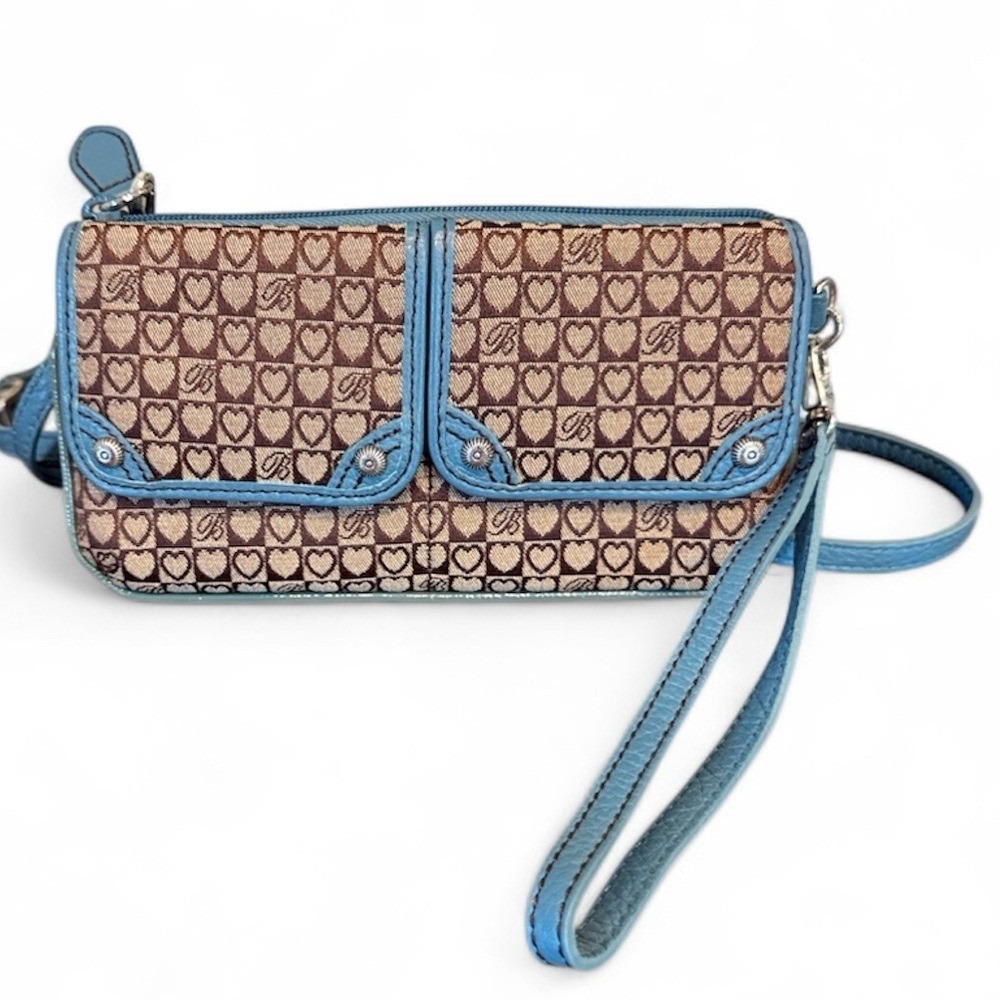 Brighton Heart Print Turquoise Wallet Crossbody Wristlet‎ Bag Vintage